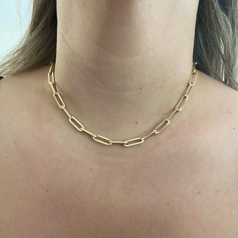 14K Italian gold paper clip choker chain